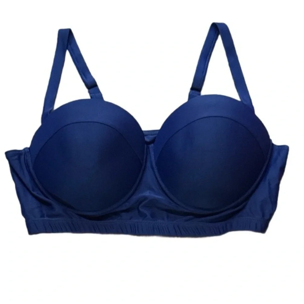 Navy Blue Molded Bikini Top Retro High Waist Tropical Bottoms NWOT Size XXL